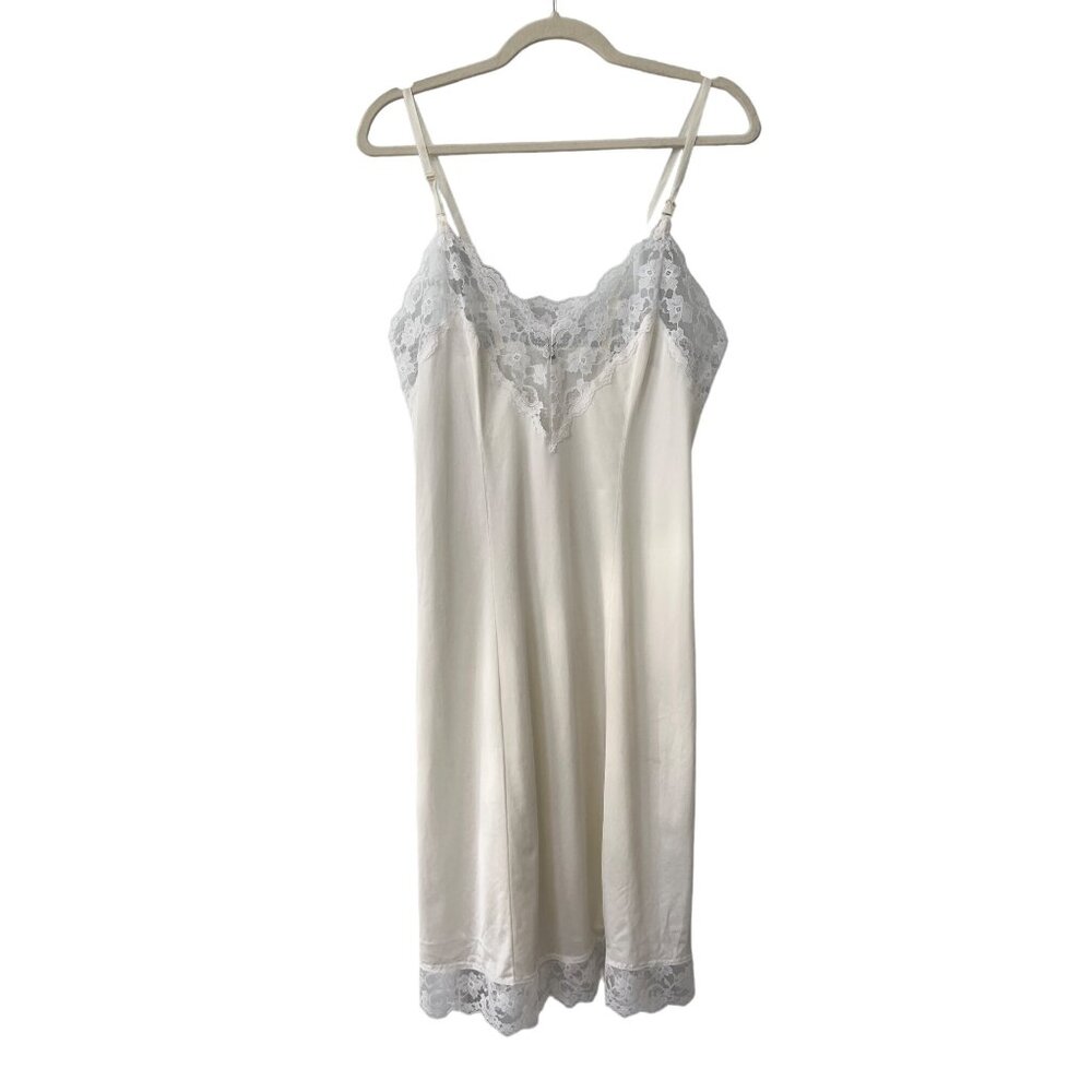 Vintage 50s Ashley Taylor Lace Trim Slip Size 34 Small White Fairy Coquette